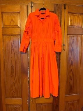 Bright Orange Button-Front Midi Dress